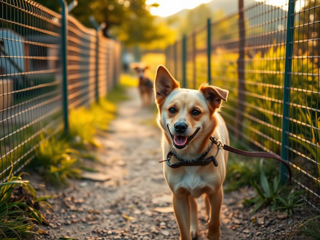 Cane in uscita mattutina nell'area sgambamento recintata di Dogland