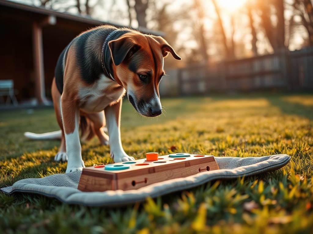 Cane impegnato in attività di arricchimento olfattivo con tappetino e gioco